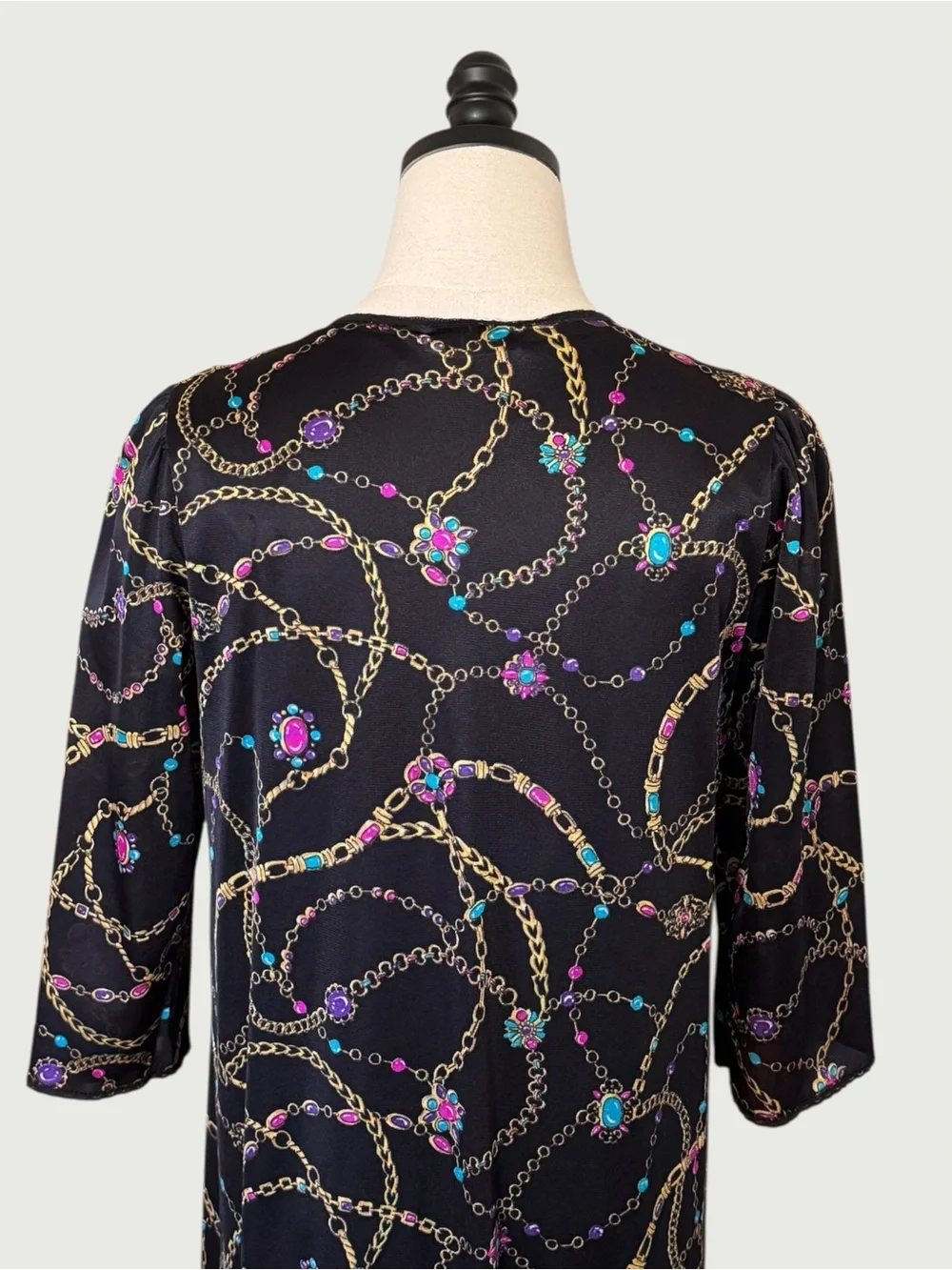 vintage 80s Vassarette gown robe set jewels and gems print size small